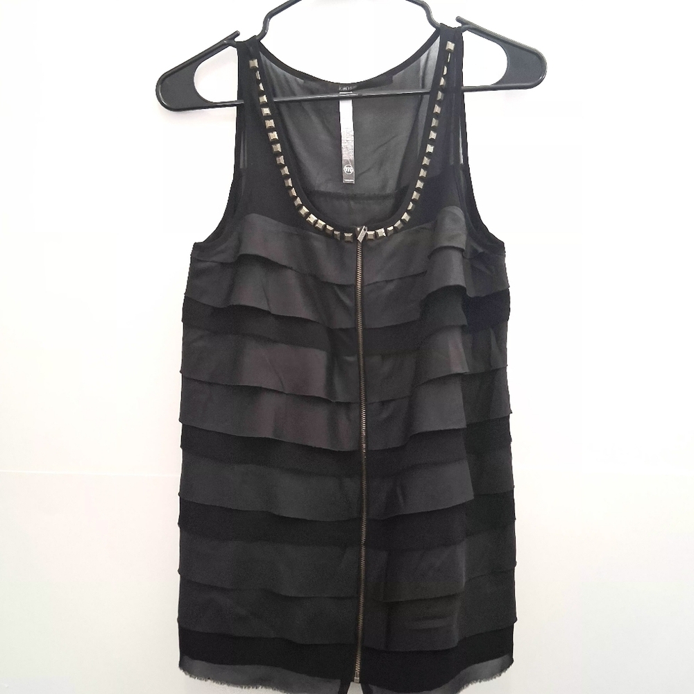 🎉Kensie Black Ruffle Tank with Gold Accents